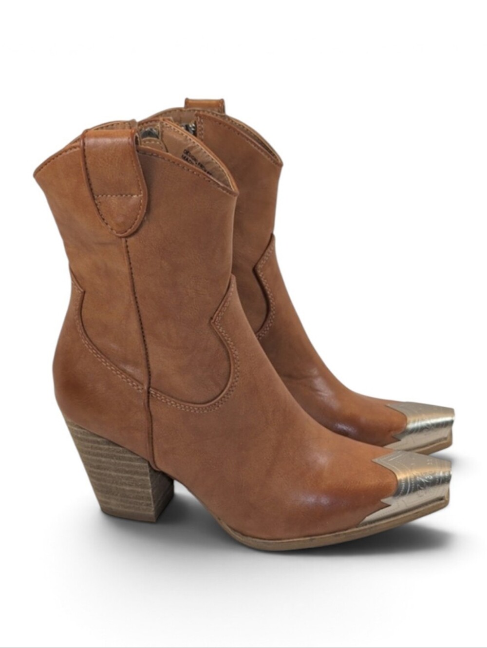 BEAST FASHION Dakota Western Ankle Boots with Silver Toe Caps Size 6